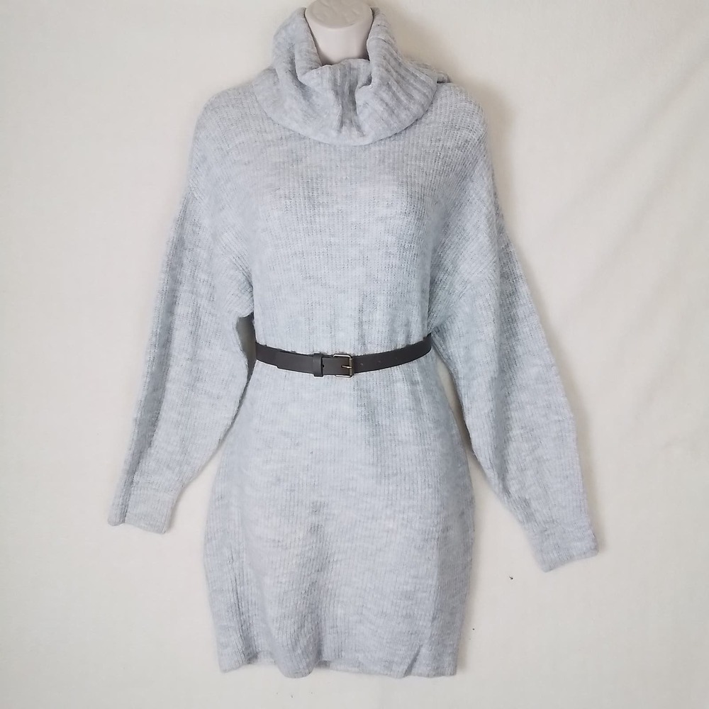 EXPRESS Acrylic Mini Turtleneck Sweater Dress Size‎ XSmall in Grey Heather